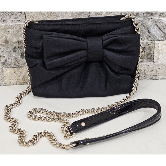 Kate Spade Bow Crossbody Small Black Nylon Chain Strap Bag Cocktail Party Event - Picture 1 of 15